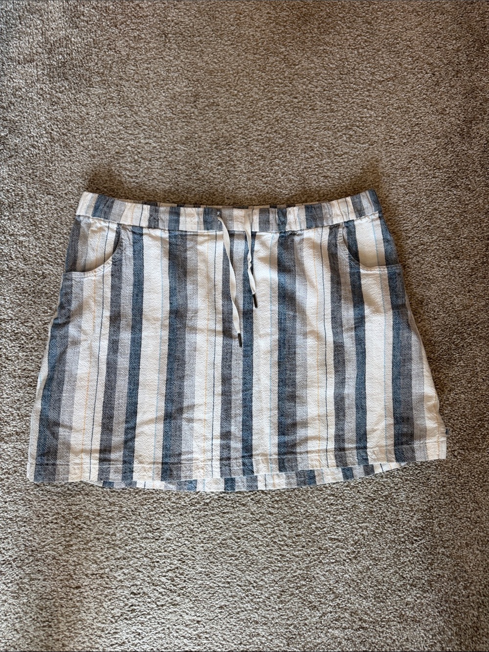 Aventura Blue and White Striped Drawstring Mini Skirt